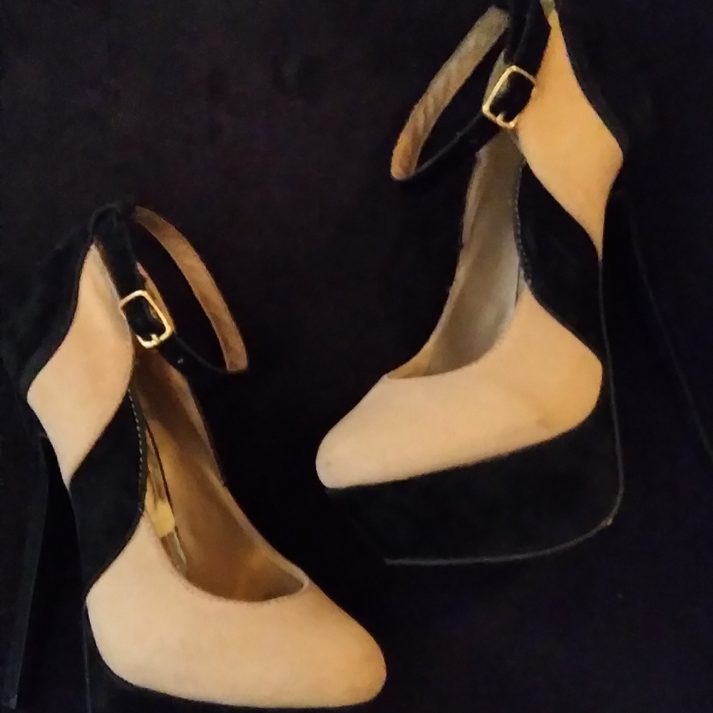 Sexy suede black and nude high heel stiletto scrappy ankle